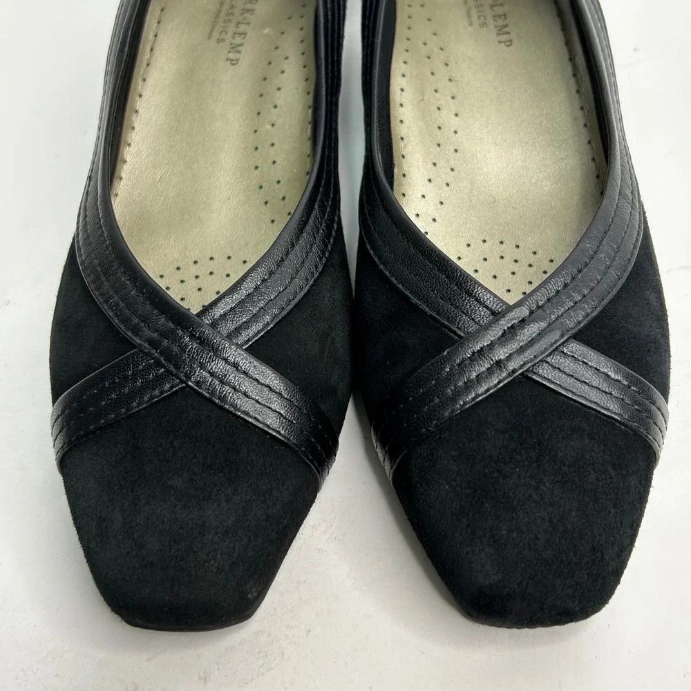 Mark Lemp Classics Walking Cradles Black Suede Leather Square‎ Toe Pumps 10M